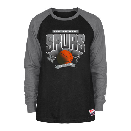 San Antonio Spurs Men's New Era Raglan Longsleeve Shirt - Black and Gray