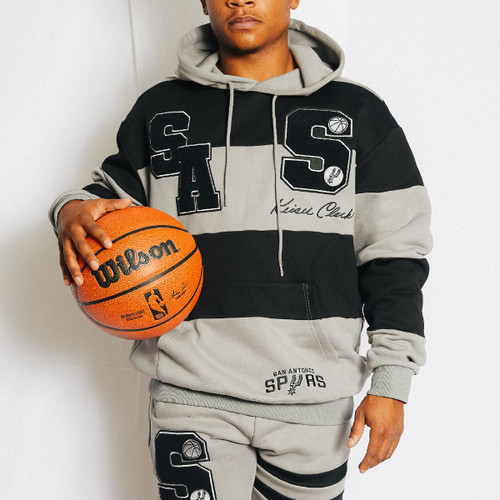 San Antonio Spurs x Keiser Clark Men's Striped Hoodie - Gray