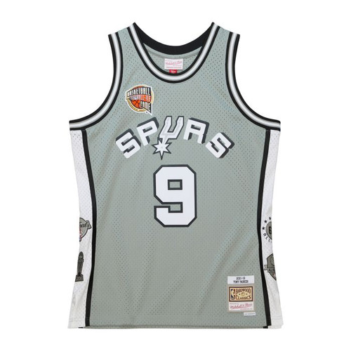 San Antonio Spurs Men's Mitchell and Ness Tony Parker Hall Of Fame Jersey - Gray