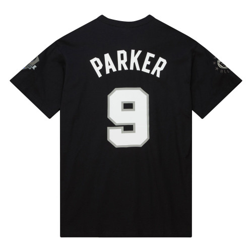 San Antonio Spurs Men's Mitchell and Ness Tony Parker Name and Number Hall of Fame T-Shirt - Black