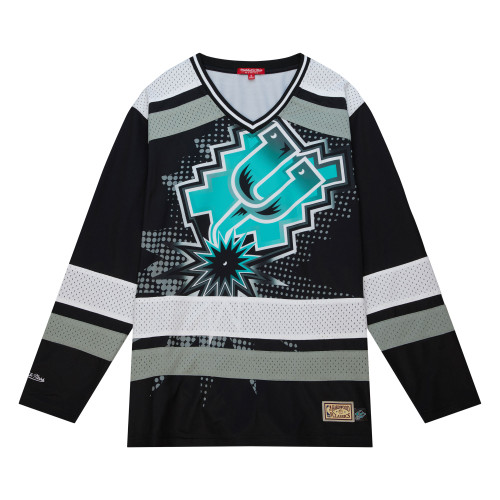 San Antonio Spurs Women's Mitchell and Ness Black and Teal Big Face 7.0 Hockey Jersey