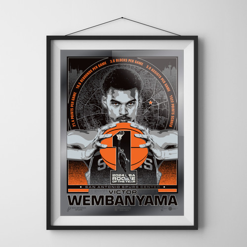 San Antonio Spurs Phenom Gallery Victor Wembanyama 2024 Rookie of the Year 18in x 24in Poster with Metallic Foil