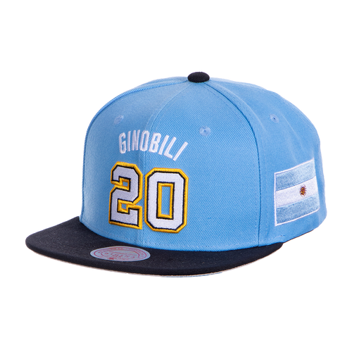 San Antonio Spurs Men's Mitchell and Ness #20 Manu Ginobili Argentina Snapback Cap- Blue