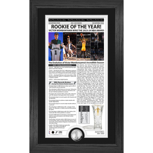 San Antonio Spurs Highland Mint Victor Wembanyama 2024 Rookie of the Year Front Page Framed Photo